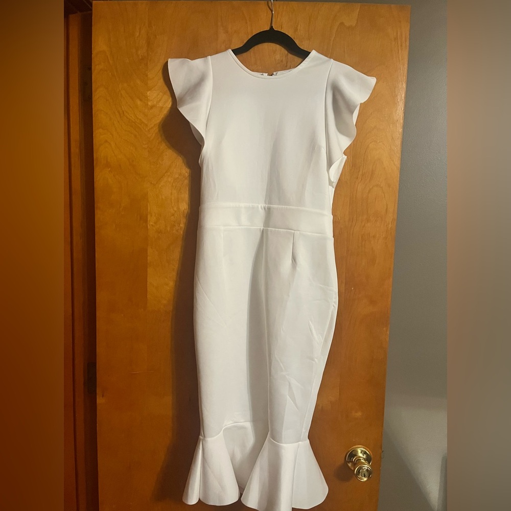 Venus White Ruffle Detail Dress